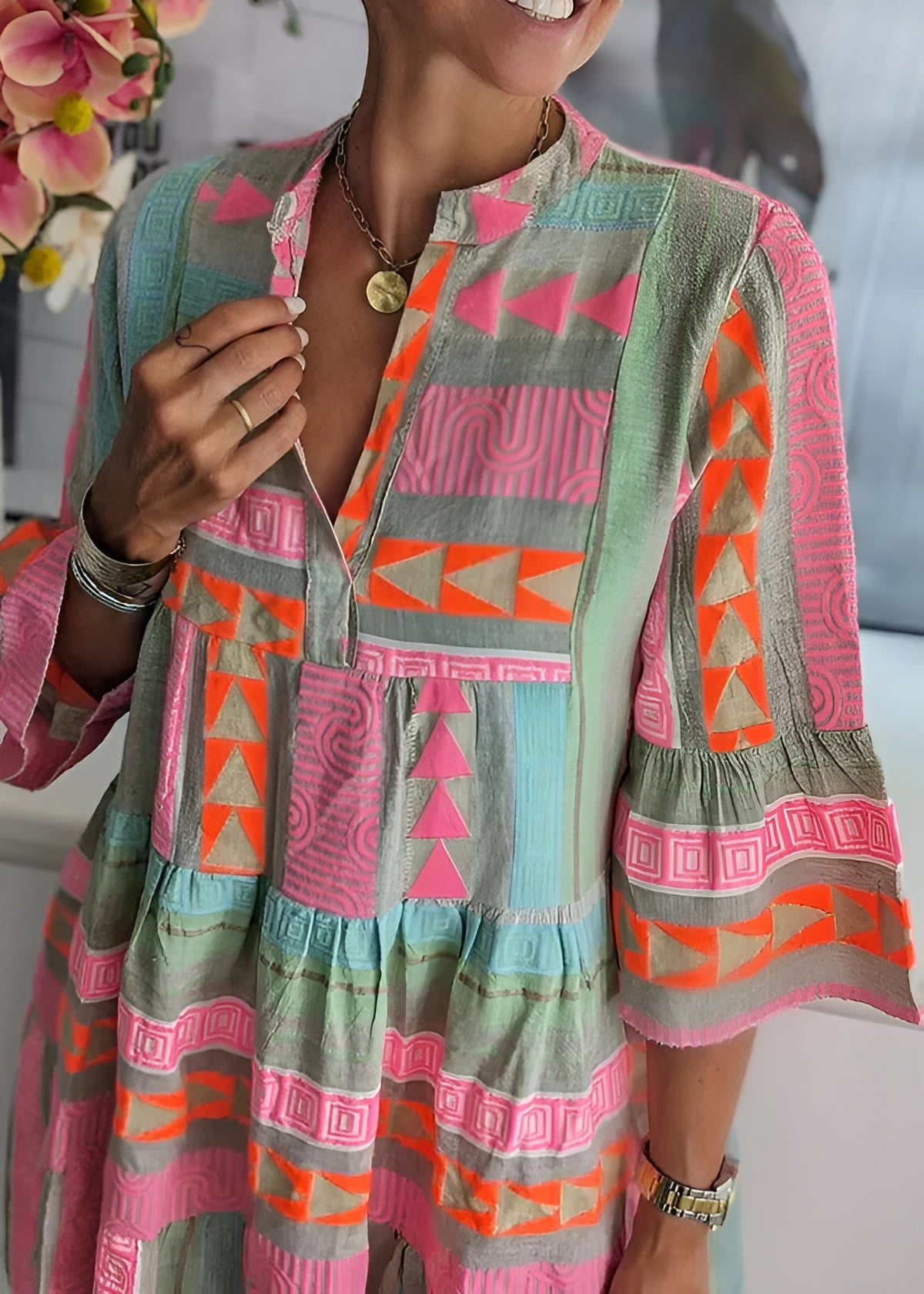 ARIEL | Chic V-Hals Bomull Hamp Sommerkjole