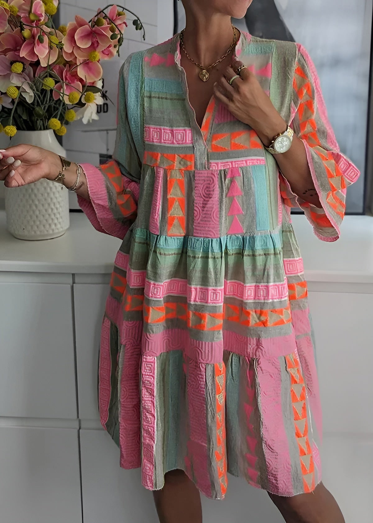 ARIEL | Chic V-Hals Bomull Hamp Sommerkjole