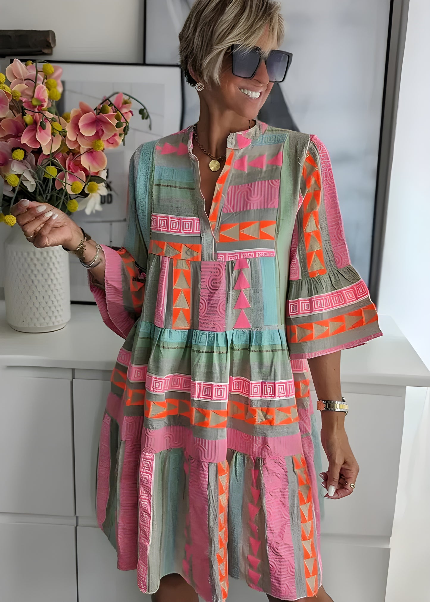 ARIEL | Chic V-Hals Bomull Hamp Sommerkjole