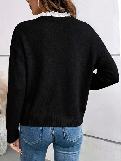 CÉLINE | Elegant Tröja med Spetskrage