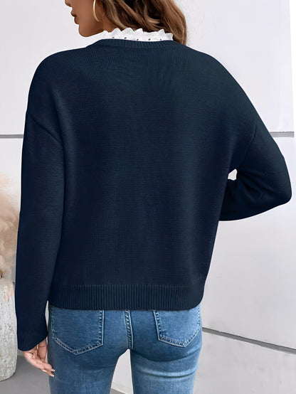CÉLINE | Elegant Tröja med Spetskrage