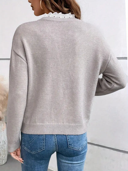 CÉLINE | Elegant Tröja med Spetskrage